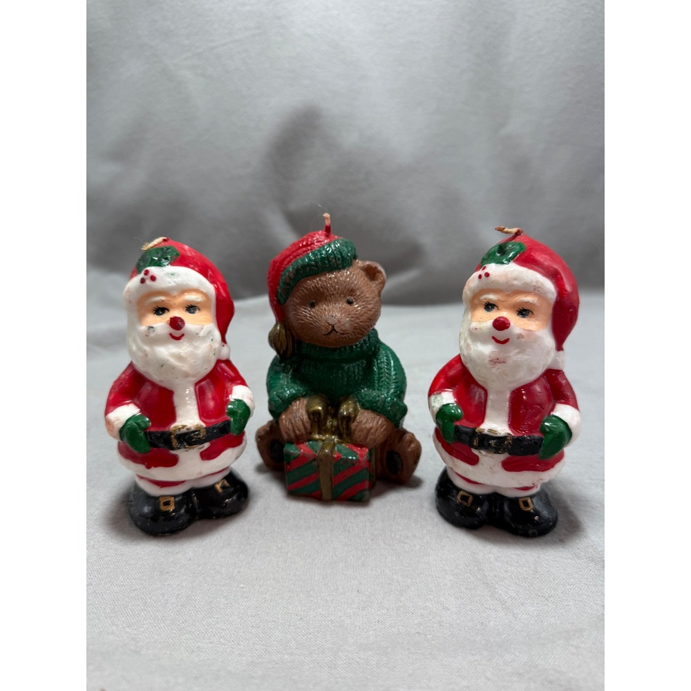 Vintage Christmas Candle Lot Interpur Santa Claus Teddy Bear Retro Kitsch Unlit
